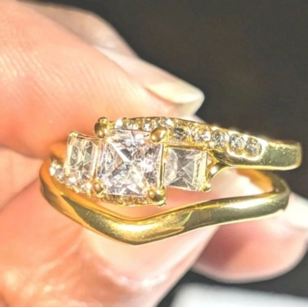 Womens 3ct Princess Cut Lab Created Diamond Halo Duo Wedding Ring Set Sz 10